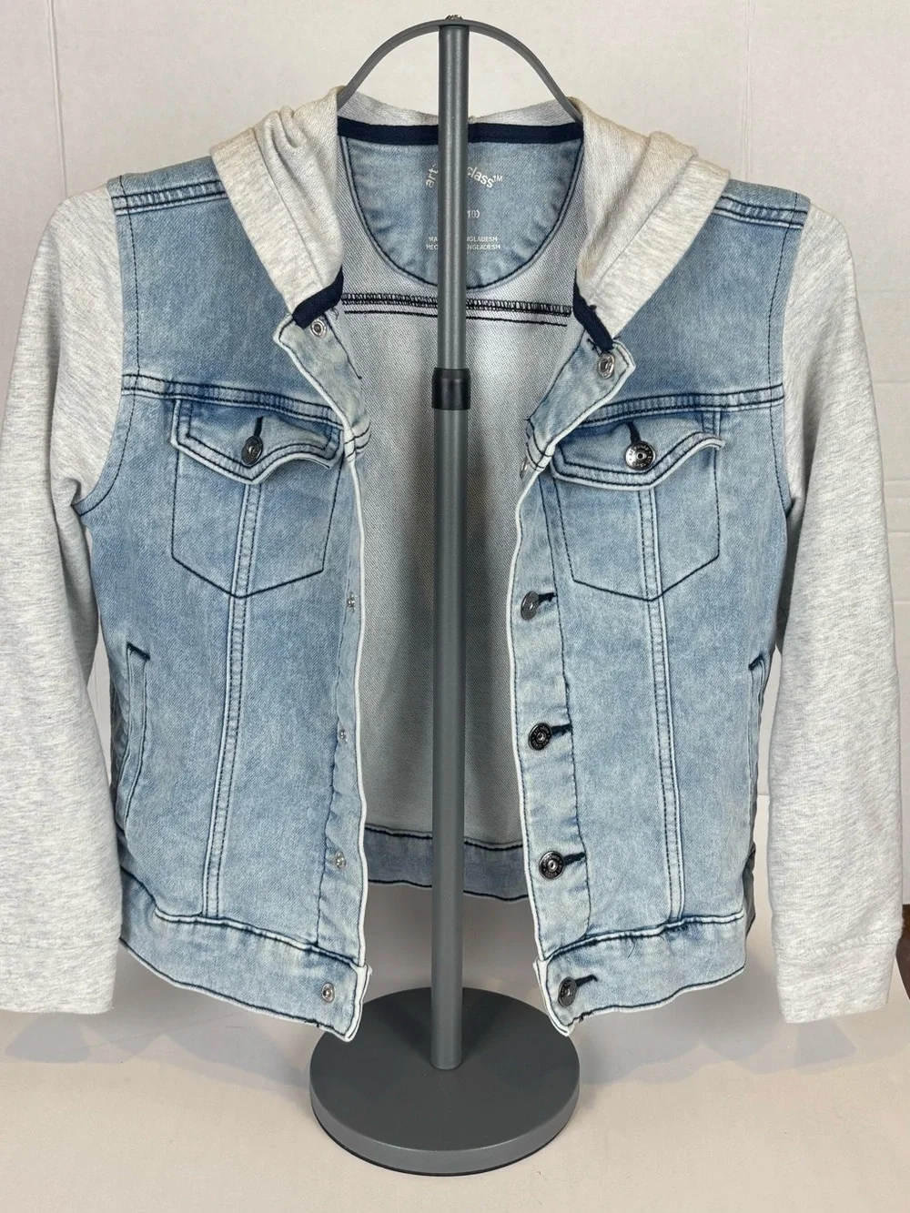Art Class Kids Denim Hoodie Jacket Light Wash Gray Sleeves Size M 8/10